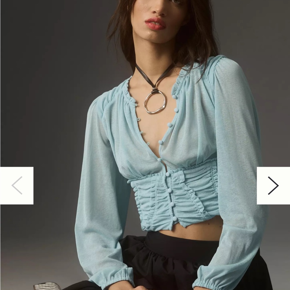 By Anthropologie Long-Sleeve Femme Ruched Cropped Top